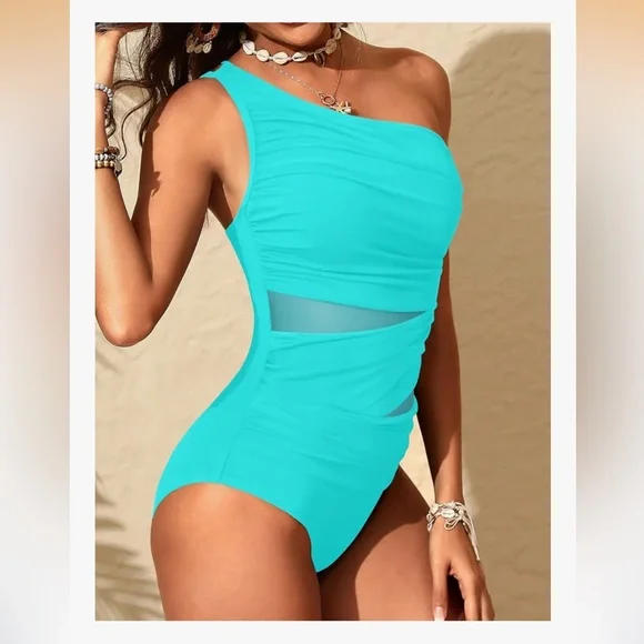 Aqua Eve Mesh Tummy Control One Shoulder One Piece Cut Out Swimwear 2026. Size M - Picture 13 of 13